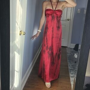 Chic Strapless Red and Black Maxi Dress